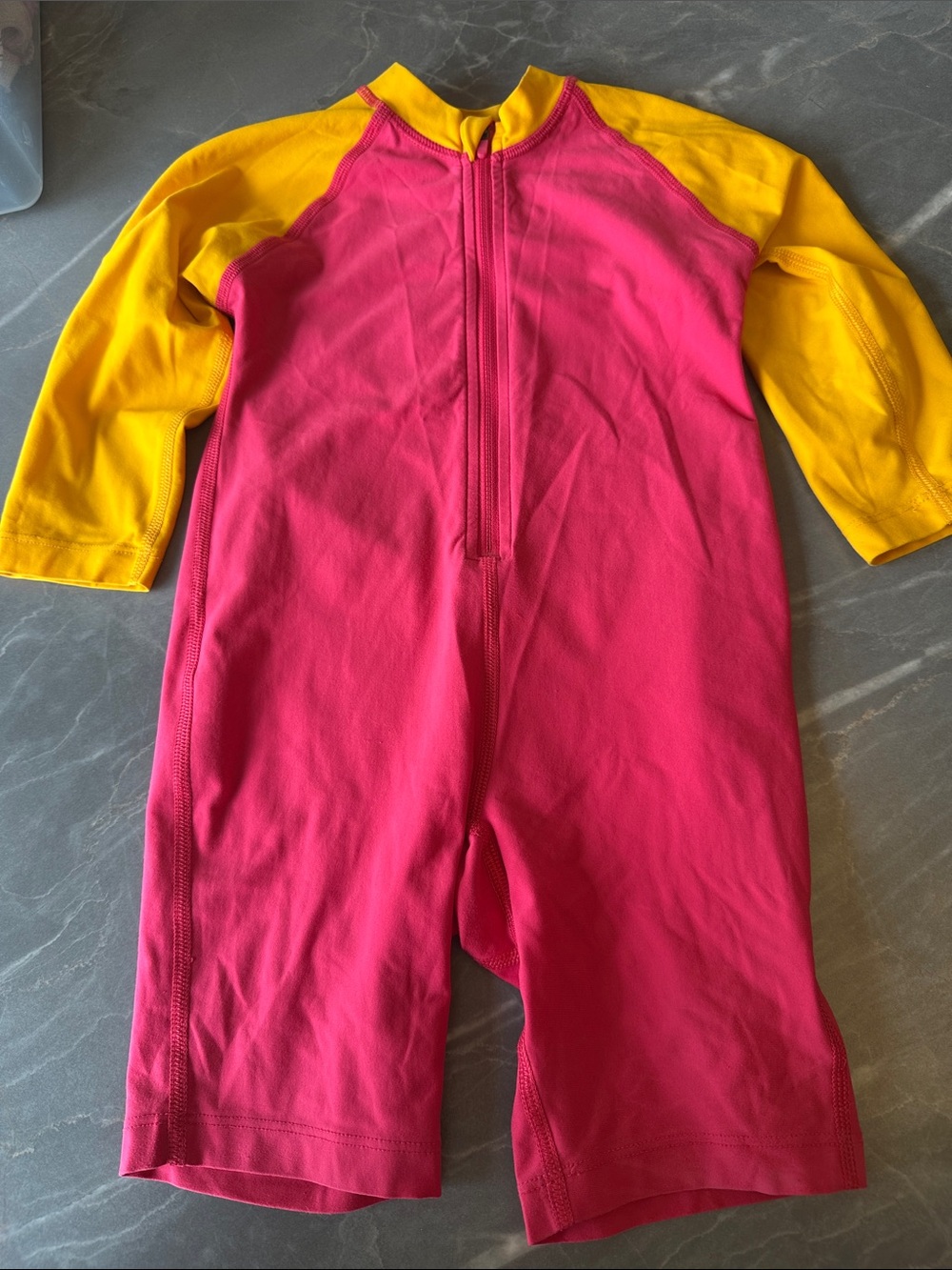 MEC Kids Hot Pink and Yellow Short-Sleeve One-Piece Swimsuit
